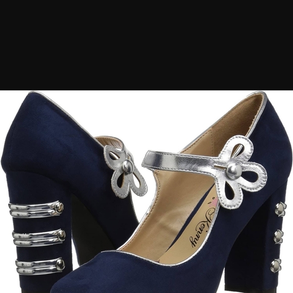 Penny Loves Kenny Requium Size 8 Navy/Silver Block Heel Almond Toe Retro Feel - Picture 10 of 10